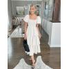imageZESICA Womens 2025 Summer Boho Midi Dress Short Puff Sleeve Flowy A Line Tiered Beach Vacation Long DressesWhite