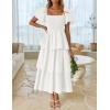 imageZESICA Womens 2025 Summer Boho Midi Dress Short Puff Sleeve Flowy A Line Tiered Beach Vacation Long DressesWhite
