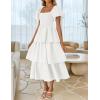 imageZESICA Womens 2025 Summer Boho Midi Dress Short Puff Sleeve Flowy A Line Tiered Beach Vacation Long DressesWhite