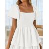 imageZESICA Womens 2025 Summer Boho Midi Dress Short Puff Sleeve Flowy A Line Tiered Beach Vacation Long DressesWhite