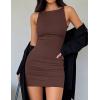 imageZESICA Womens 2025 Summer Mini Bodycon Dress Trendy Fashion Crew Neck Sleeveless Slim Fit Short DressesCoffee
