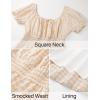 imageZESICA Womens 2025 Summer Puff Short Sleeve Plaid Mini Dress Boho Square Neck Ruffle A Line Swing Short DressesBeige