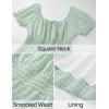 imageZESICA Womens 2025 Summer Puff Short Sleeve Plaid Mini Dress Boho Square Neck Ruffle A Line Swing Short DressesGreen