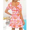 imageZESICA Womens 2025 Summer Puff Short Sleeve Plaid Mini Dress Boho Square Neck Ruffle A Line Swing Short DressesOrange