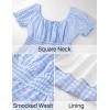 imageZESICA Womens 2025 Summer Puff Short Sleeve Plaid Mini Dress Boho Square Neck Ruffle A Line Swing Short DressesSky
