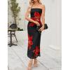 imageZESICA Womens Boho Floral Strapless Midi Dress 2025 Summer Off Shoulder Bodycon Beach Party Long DressesBlack