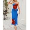 imageZESICA Womens Boho Floral Strapless Midi Dress 2025 Summer Off Shoulder Bodycon Beach Party Long DressesBlue
