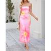 imageZESICA Womens Boho Floral Strapless Midi Dress 2025 Summer Off Shoulder Bodycon Beach Party Long DressesLight Pink
