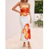 imageZESICA Womens Boho Floral Strapless Midi Dress 2025 Summer Off Shoulder Bodycon Beach Party Long DressesOrange