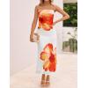 imageZESICA Womens Boho Floral Strapless Midi Dress 2025 Summer Off Shoulder Bodycon Beach Party Long DressesOrange