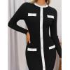 imageZESICA Womens Ribbed Crewneck Sweater Dress 2024 Fall Winter Long Sleeve Button Color Block Knit Midi DressesBlack