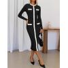 imageZESICA Womens Ribbed Crewneck Sweater Dress 2024 Fall Winter Long Sleeve Button Color Block Knit Midi DressesBlack
