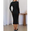 imageZESICA Womens Ribbed Crewneck Sweater Dress 2024 Fall Winter Long Sleeve Button Color Block Knit Midi DressesBlack