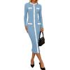 imageZESICA Womens Ribbed Crewneck Sweater Dress 2024 Fall Winter Long Sleeve Button Color Block Knit Midi DressesBlue