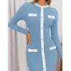 imageZESICA Womens Ribbed Crewneck Sweater Dress 2024 Fall Winter Long Sleeve Button Color Block Knit Midi DressesBlue