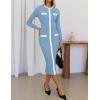 imageZESICA Womens Ribbed Crewneck Sweater Dress 2024 Fall Winter Long Sleeve Button Color Block Knit Midi DressesBlue
