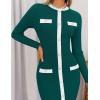imageZESICA Womens Ribbed Crewneck Sweater Dress 2024 Fall Winter Long Sleeve Button Color Block Knit Midi DressesGreen