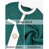 imageZESICA Womens Ribbed Crewneck Sweater Dress 2024 Fall Winter Long Sleeve Button Color Block Knit Midi DressesGreen