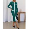 imageZESICA Womens Ribbed Crewneck Sweater Dress 2024 Fall Winter Long Sleeve Button Color Block Knit Midi DressesGreen