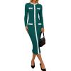 imageZESICA Womens Ribbed Crewneck Sweater Dress 2024 Fall Winter Long Sleeve Button Color Block Knit Midi DressesGreen