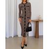 imageZESICA Womens Ribbed Crewneck Sweater Dress 2024 Fall Winter Long Sleeve Button Color Block Knit Midi DressesKhaki
