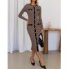 imageZESICA Womens Ribbed Crewneck Sweater Dress 2024 Fall Winter Long Sleeve Button Color Block Knit Midi DressesKhaki