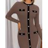 imageZESICA Womens Ribbed Crewneck Sweater Dress 2024 Fall Winter Long Sleeve Button Color Block Knit Midi DressesKhaki