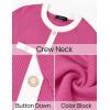 imageZESICA Womens Ribbed Crewneck Sweater Dress 2024 Fall Winter Long Sleeve Button Color Block Knit Midi DressesPink