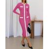 imageZESICA Womens Ribbed Crewneck Sweater Dress 2024 Fall Winter Long Sleeve Button Color Block Knit Midi DressesPink
