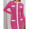 imageZESICA Womens Ribbed Crewneck Sweater Dress 2024 Fall Winter Long Sleeve Button Color Block Knit Midi DressesPink
