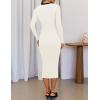 imageZESICA Womens Ribbed Crewneck Sweater Dress 2024 Fall Winter Long Sleeve Button Color Block Knit Midi DressesWhite