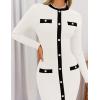 imageZESICA Womens Ribbed Crewneck Sweater Dress 2024 Fall Winter Long Sleeve Button Color Block Knit Midi DressesWhite