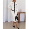 imageZESICA Womens Ribbed Crewneck Sweater Dress 2024 Fall Winter Long Sleeve Button Color Block Knit Midi DressesWhite