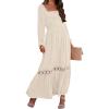 imageZESICA Womens 2025 Boho Long Sleeve Square Neck Smocked High Waist Flowy A Line Lace Trim Maxi DressApricot