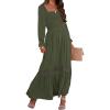 imageZESICA Womens 2025 Boho Long Sleeve Square Neck Smocked High Waist Flowy A Line Lace Trim Maxi DressArmy Green