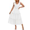 imageZESICA Womens 2025 Summer Boho Casual V Neck Sleeveless Midi Dresses Tie Shoulder Flowy Tiered A Line Beach Long SundressWhite