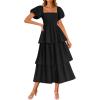 imageZESICA Womens 2025 Summer Boho Midi Dress Short Puff Sleeve Flowy A Line Tiered Beach Vacation Long DressesBlack