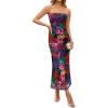imageZESICA Womens Boho Floral Strapless Midi Dress 2025 Summer Off Shoulder Bodycon Beach Party Long DressesPurple