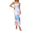 imageZESICA Womens Boho Floral Strapless Midi Dress 2025 Summer Off Shoulder Bodycon Beach Party Long DressesSky