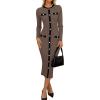 imageZESICA Womens Ribbed Crewneck Sweater Dress 2024 Fall Winter Long Sleeve Button Color Block Knit Midi DressesKhaki