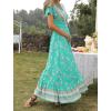 imageZESICA Womens 2025 Bohemian Floral Printed Wrap V Neck Short Sleeve Split Beach Party Maxi DressAqua