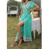 imageZESICA Womens 2025 Bohemian Floral Printed Wrap V Neck Short Sleeve Split Beach Party Maxi DressAqua