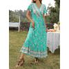 imageZESICA Womens 2025 Bohemian Floral Printed Wrap V Neck Short Sleeve Split Beach Party Maxi DressAqua
