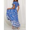 imageZESICA Womens 2025 Bohemian Floral Printed Wrap V Neck Short Sleeve Split Beach Party Maxi DressBlue