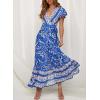 imageZESICA Womens 2025 Bohemian Floral Printed Wrap V Neck Short Sleeve Split Beach Party Maxi DressBlue