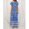 imageZESICA Womens 2025 Bohemian Floral Printed Wrap V Neck Short Sleeve Split Beach Party Maxi DressBlue