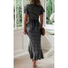 imageZESICA Womens 2025 Bohemian Floral Printed Wrap V Neck Short Sleeve Split Beach Party Maxi DressCharcoal Blackfloral