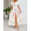 imageZESICA Womens 2025 Bohemian Floral Printed Wrap V Neck Short Sleeve Split Beach Party Maxi DressContrastwhite