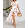 imageZESICA Womens 2025 Bohemian Floral Printed Wrap V Neck Short Sleeve Split Beach Party Maxi DressContrastwhite