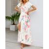 imageZESICA Womens 2025 Bohemian Floral Printed Wrap V Neck Short Sleeve Split Beach Party Maxi DressContrastwhite